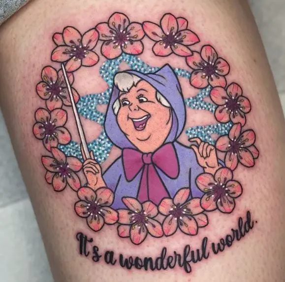 Colorful Flowers and Cinderella Fairy Tattoo