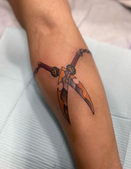 Colorful Nichirin Blades Forearm Tattoo