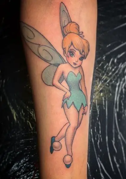 Colorful Tinker Bell Fairy Forearm Tattoo