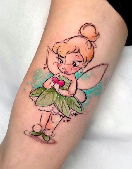 Tinker Bell with Heart Biceps Tattoo