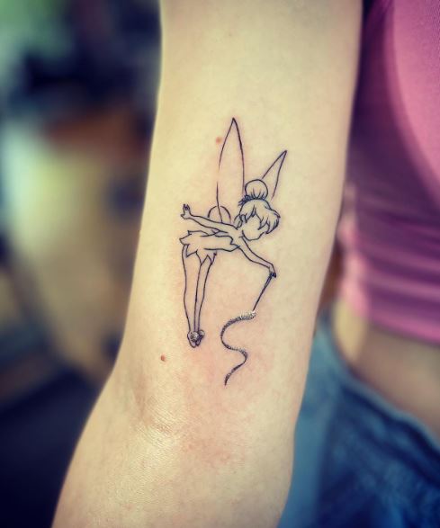 Black and White Tinker Bell Biceps Tattoo