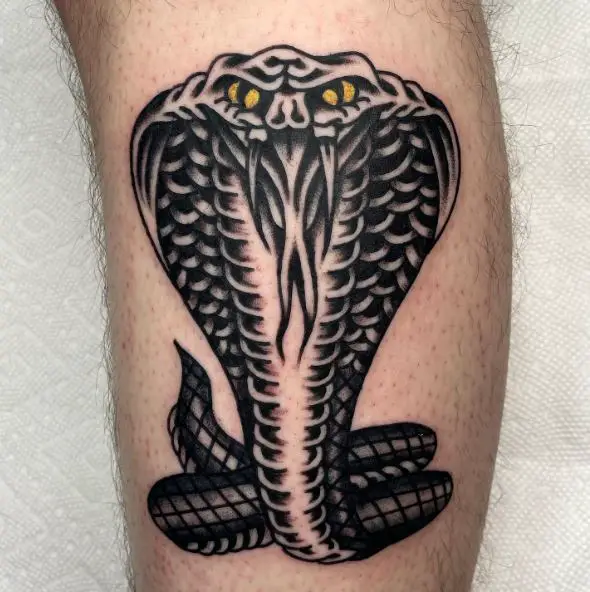 Black Cobra with Yellow Eyes Tattoo