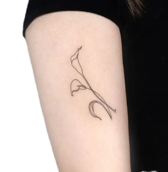 Black Line Calla Lily Arm Tattoo