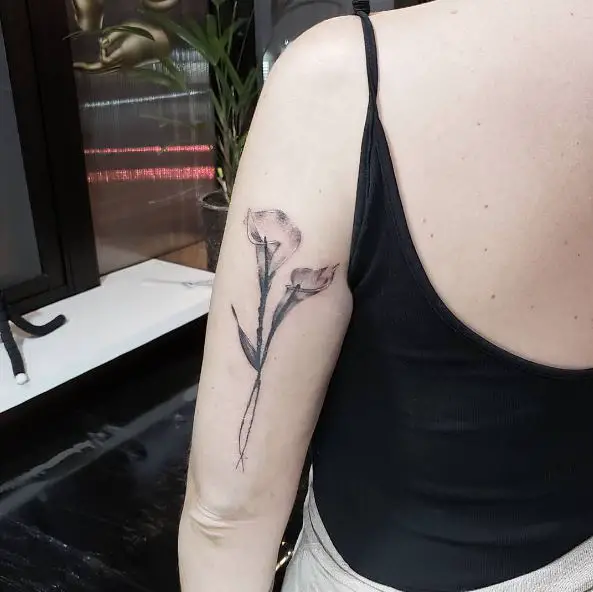 Black and Grey Calla Lily Arm Tattoo