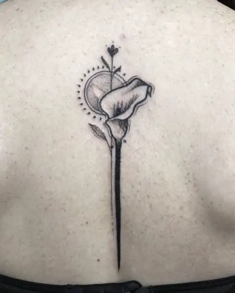 Black and Grey Calla Lily Spine Tattoo