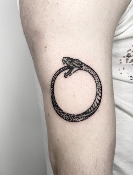 Black and Grey Ouroboros Snake Arm Tattoo