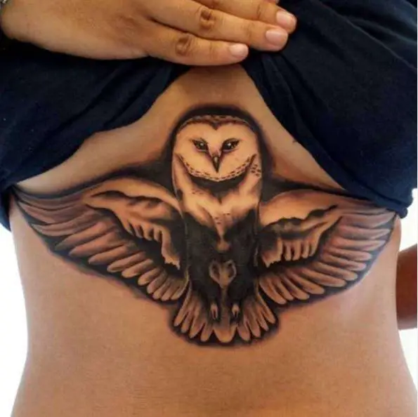 Black and Grey Owl Tattoo on Sternum