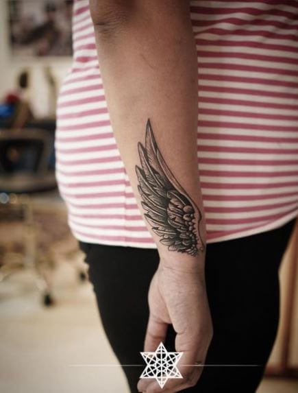 Black and Grey Small Wings Tattoo