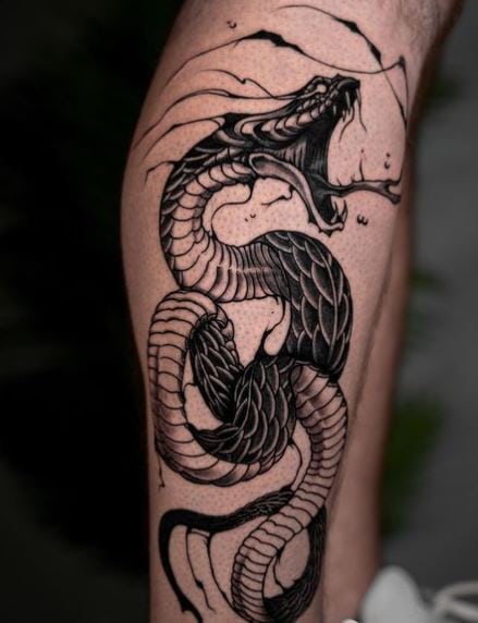 Black and Grey Vigorous Snake Tattoo