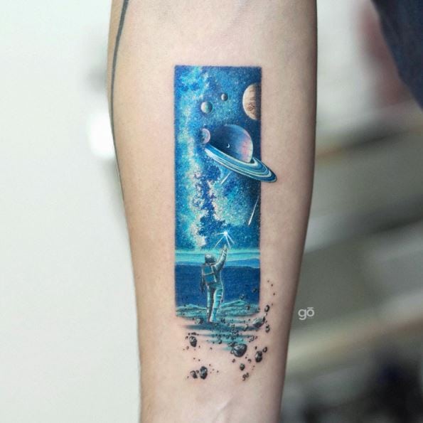 Blue Galaxy with Astronaut Tattoo Design