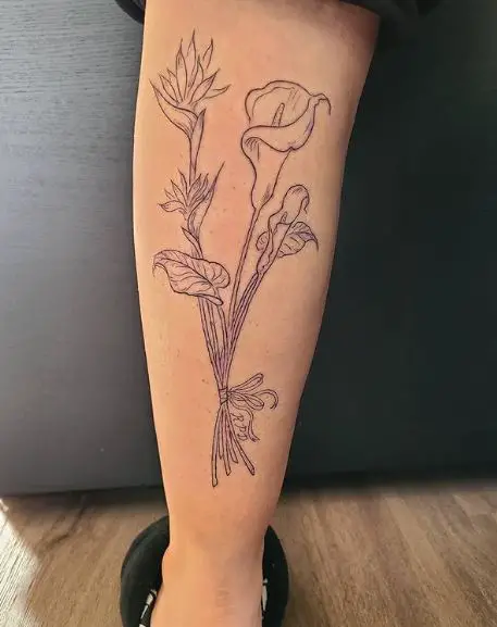 Calla Lilies and Birds Leg Tattoo