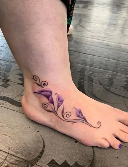Calla Lilies and Curvy Lines Foot Tattoo