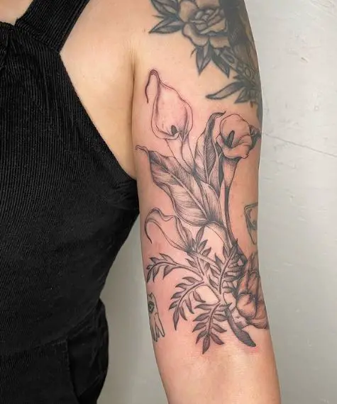 Calla Lily Botanical Arm Tattoo