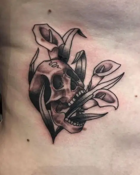 Calla Lily with Skull Neck Tattoo