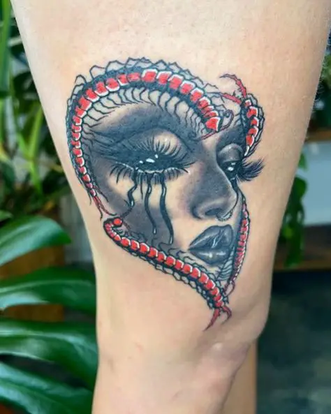 Centipede Crying Heart Tattoo