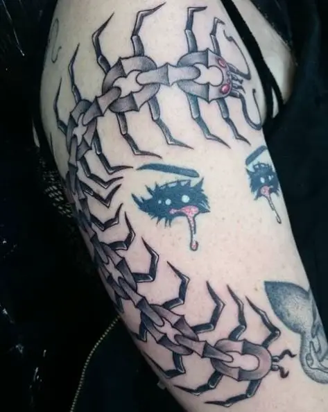 Chain Centipede and Crying Eyes Tattoo