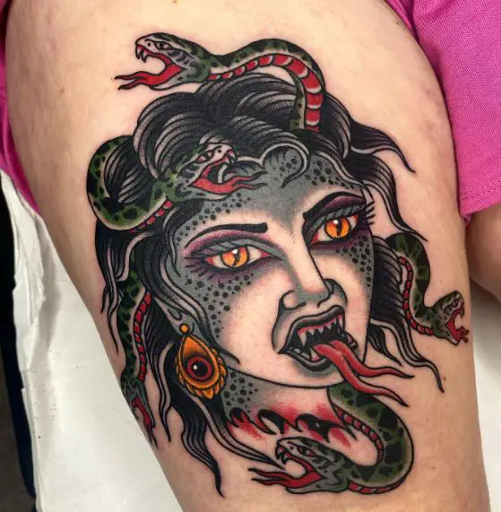 Colored Demon Medusa Tattoo