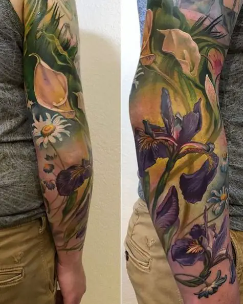 Colorful Floral Full Sleeve Tattoo