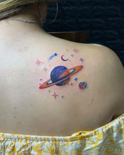 Colorful Space Back Tattoo