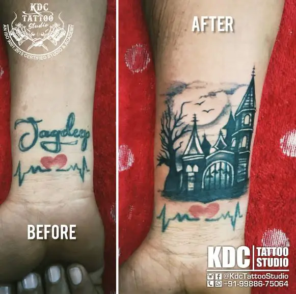 Creepy Castle Wrist Cover Up Tattoo