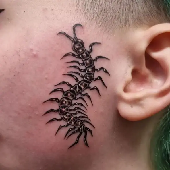 Creepy and Crawley Centipede Face Tattoo