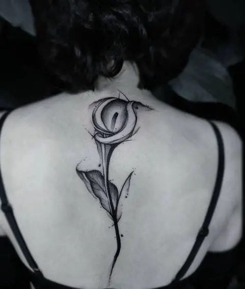 Dark Greyish Calla Lily Back Tattoo