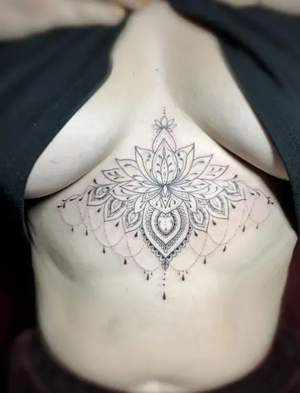 Decorative Mandala Sternum Tattoo