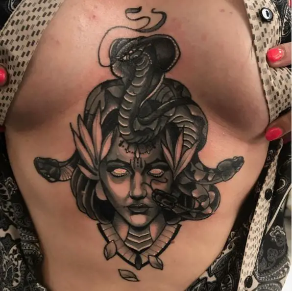 Demon Medusa Sternum Tattoo