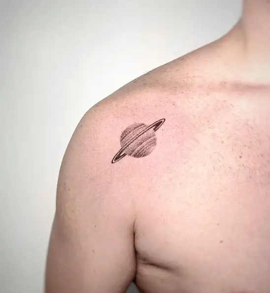 Dotted Saturn Shoulder Tattoo