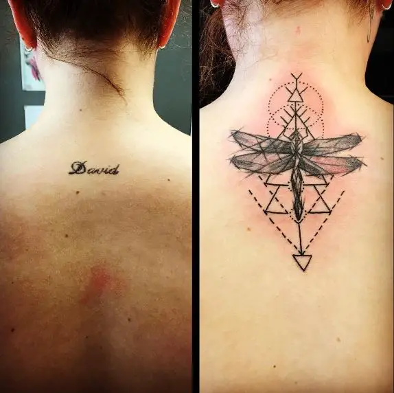 Dragonfly Cover Up Back Tattoo