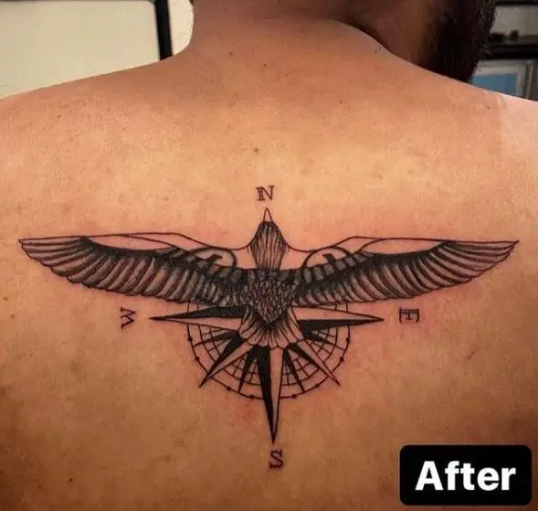 Eagle and Compass Back Cover Up Tattoo