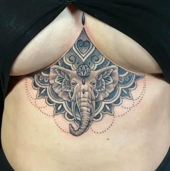 Elephant Mandala Tattoo on the Sternum