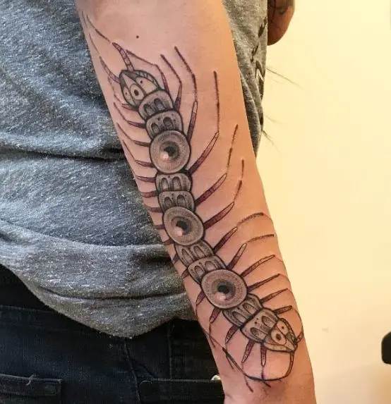 Eye Balls Centipede Forearm Tattoo