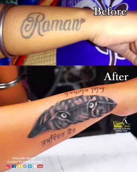 Feather Eyes Cover Up Tattoo