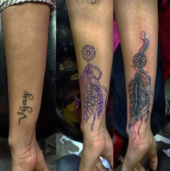 Feather Wind Chime Cover Up Tattoo