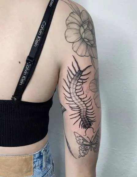 Filler Centipede Insect Arm Tattoo