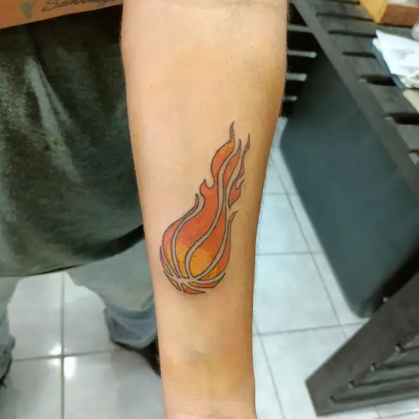 Flaming Basketball Forearm Tattoo