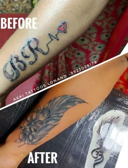 Flowers and Feather Cover Up Tattoo