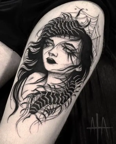 Girl Wrapped with Centipede Tattoo