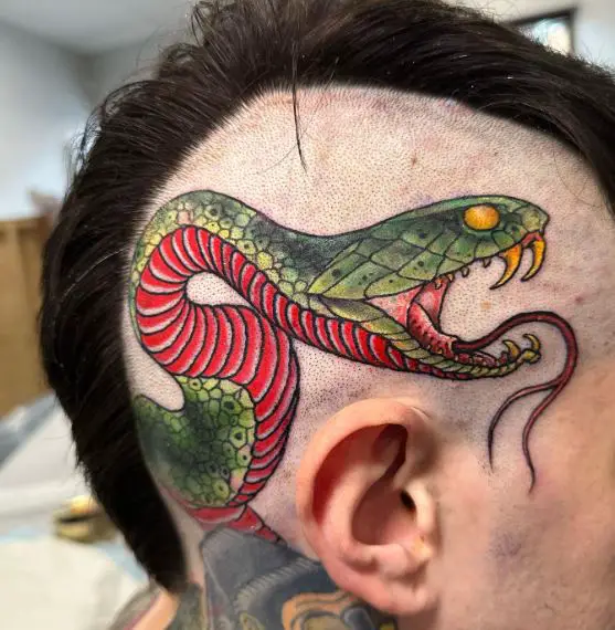 Green Color Snake Head Tattoo