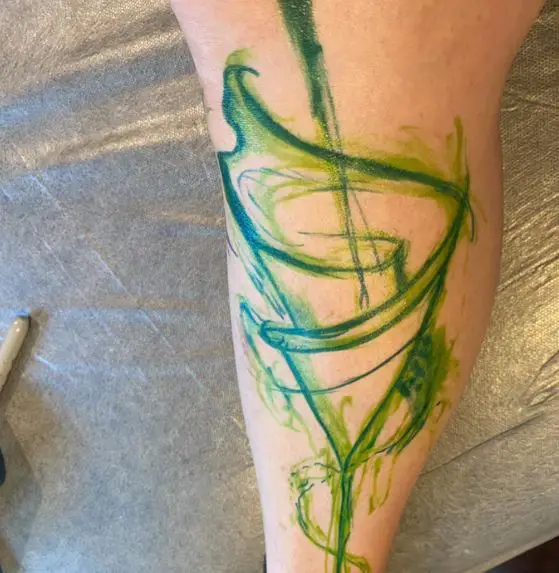 Green Water Color Abstract Calla Lily Leg Tattoo