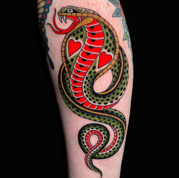 Green and Red Cobra Tattoo