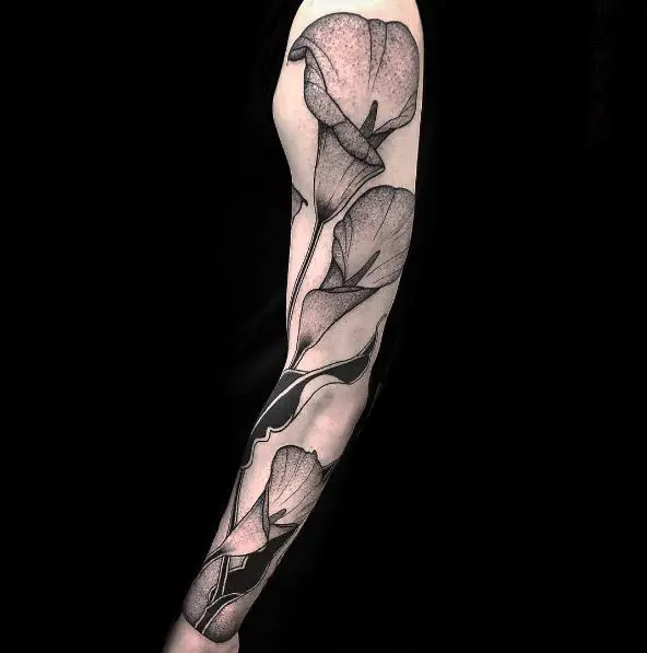 Grey Calla Lily Full Sleeve Tattoo