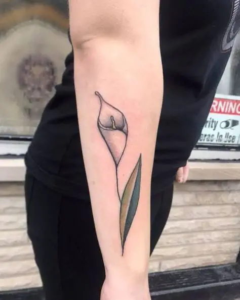Grey Calla Lily with Green Leaf Tattoo