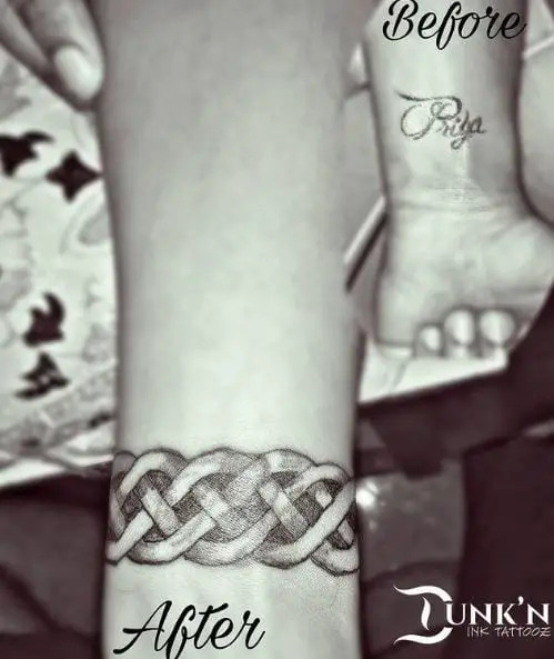 Grey Celtic Wrist Band Cover Up Tattoo