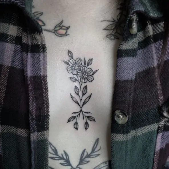 Grey Floral Sternum Tattoo Piece