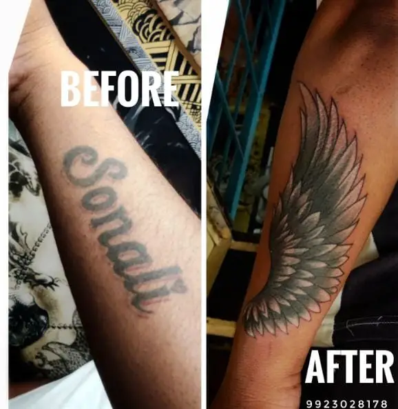 Grey and White Wings Tattoo