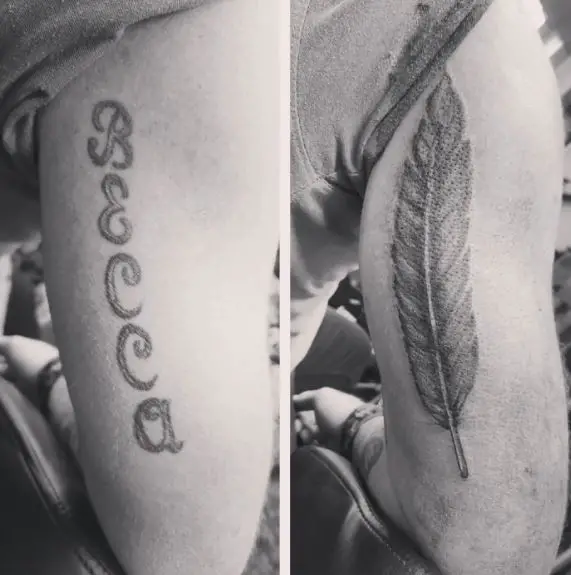 Greyish Feather Cover Up Tattoo
