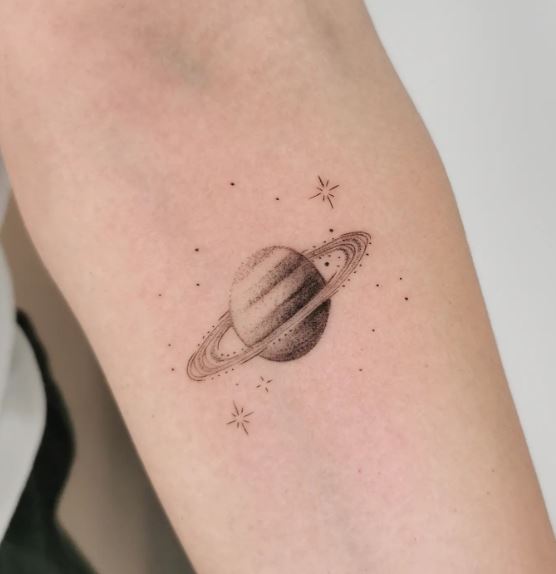 Greyish Saturn with Sparks Tattoo