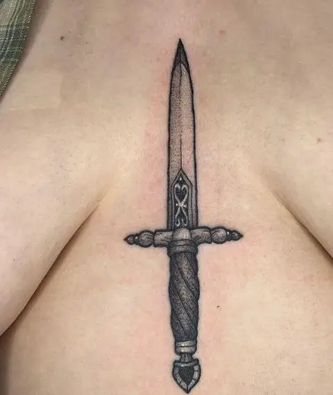 Greyscale Dagger Sternum Tattoo